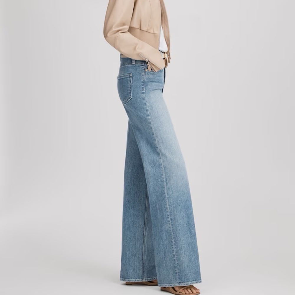 NEW PAIGE Sasha high waisted wide leg blue jeans